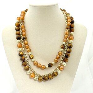 Vintage Made in Hong Kong Acrylic/Metal Three Strand Necklace Box Clasp